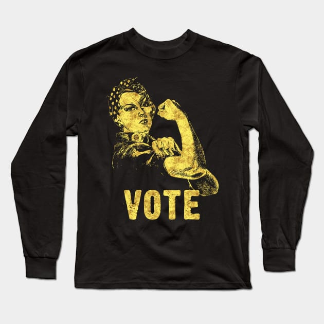 VOTE Rosie the Riveter Abstract Black and Yellow Sketch Art Style Long Sleeve T-Shirt by Naumovski